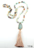 Boho Necklace, RH Rose Quart Amazonite, Oval Tassel Pink Natural Stone